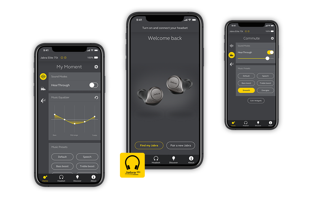 Στιγμιότυπα οθόνης από την εφαρμογή Jabra Sound+ - Ο τέλειος σύντροφος για τα ακουστικά Jabra σας